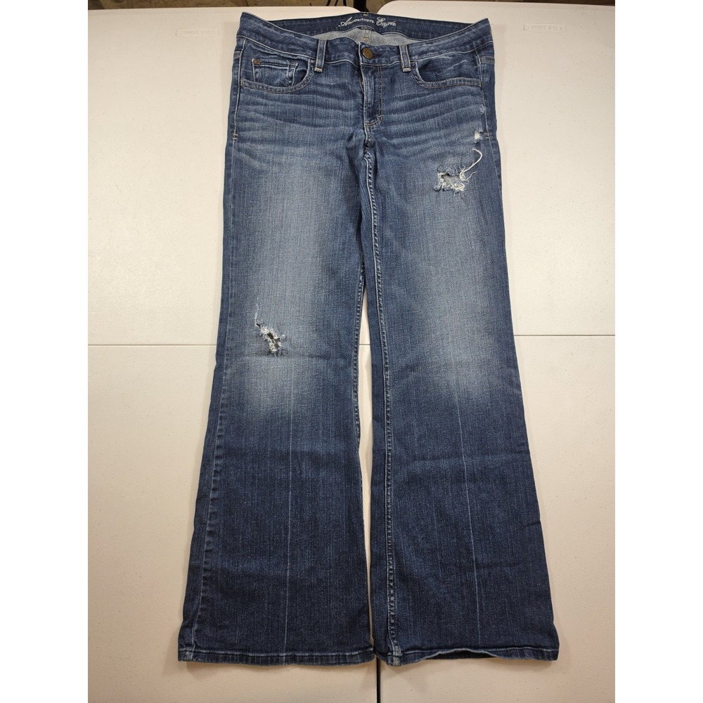 American Eagle AE Hipster Jeans Womens 12 Flare Low Rise Stretch Blue